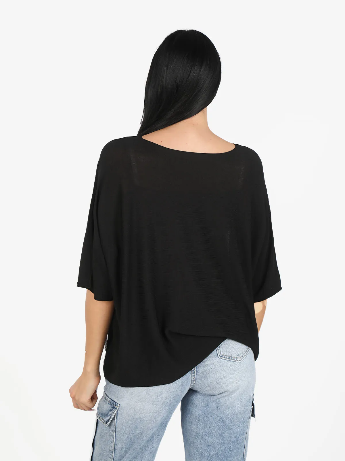 Solada Pull femme oversize à manches courtes chauve-souris