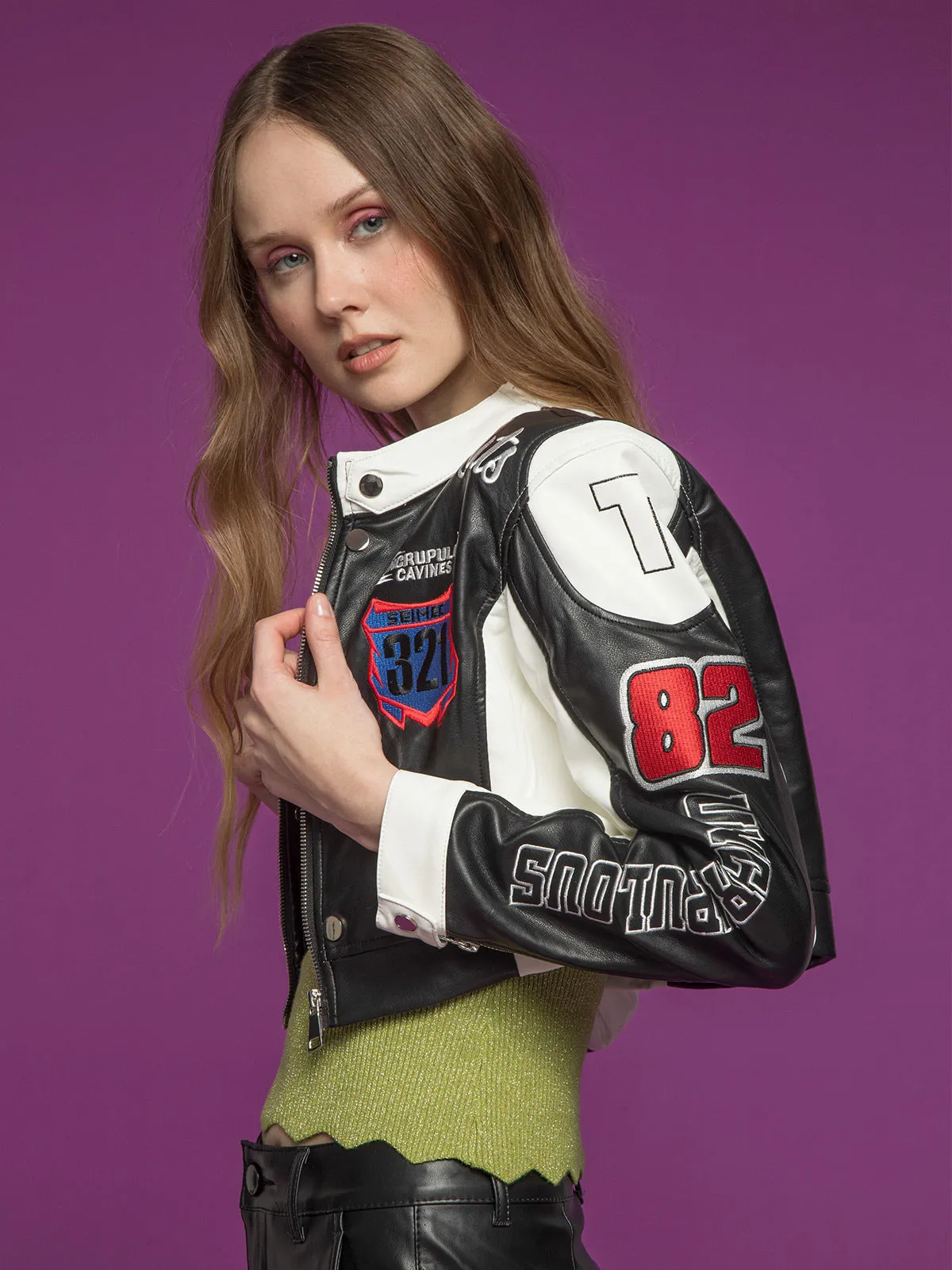 Solada Veste biker femme avec patchs et imprimés