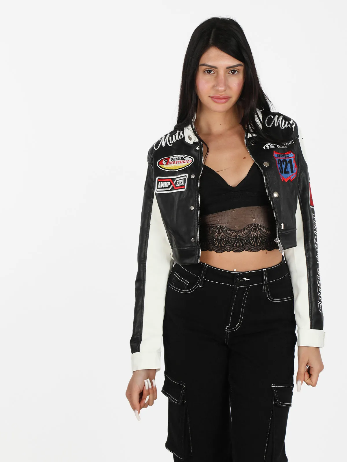 Solada Veste biker femme avec patchs et imprimés