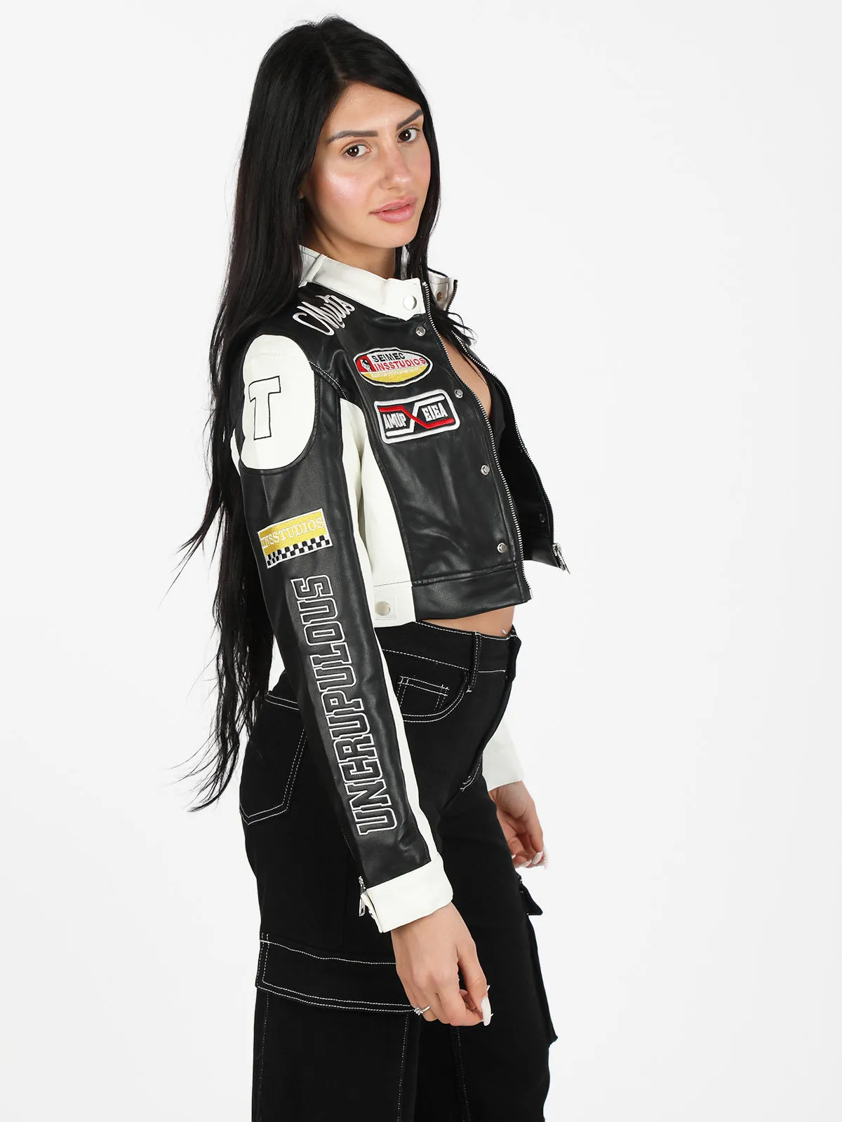 Solada Veste biker femme avec patchs et imprimés