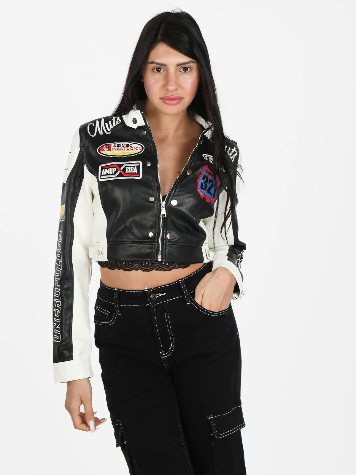 Solada Veste biker femme avec patchs et imprimés