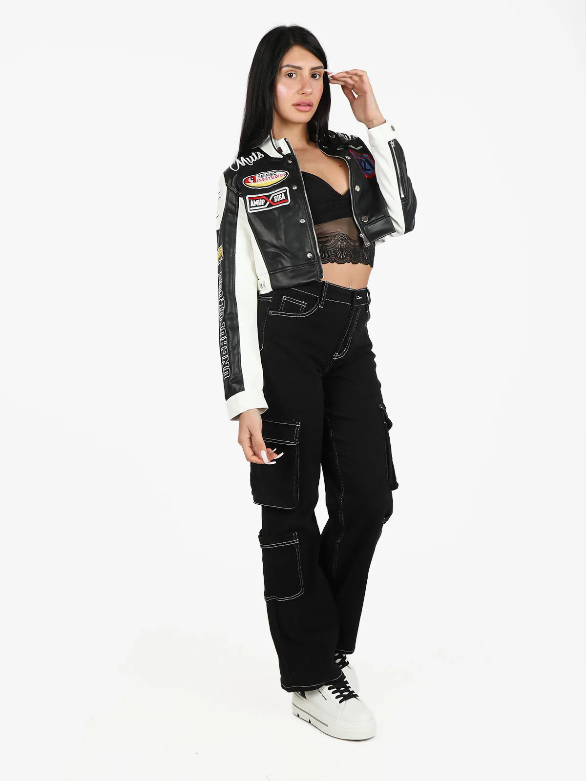Solada Veste biker femme avec patchs et imprimés