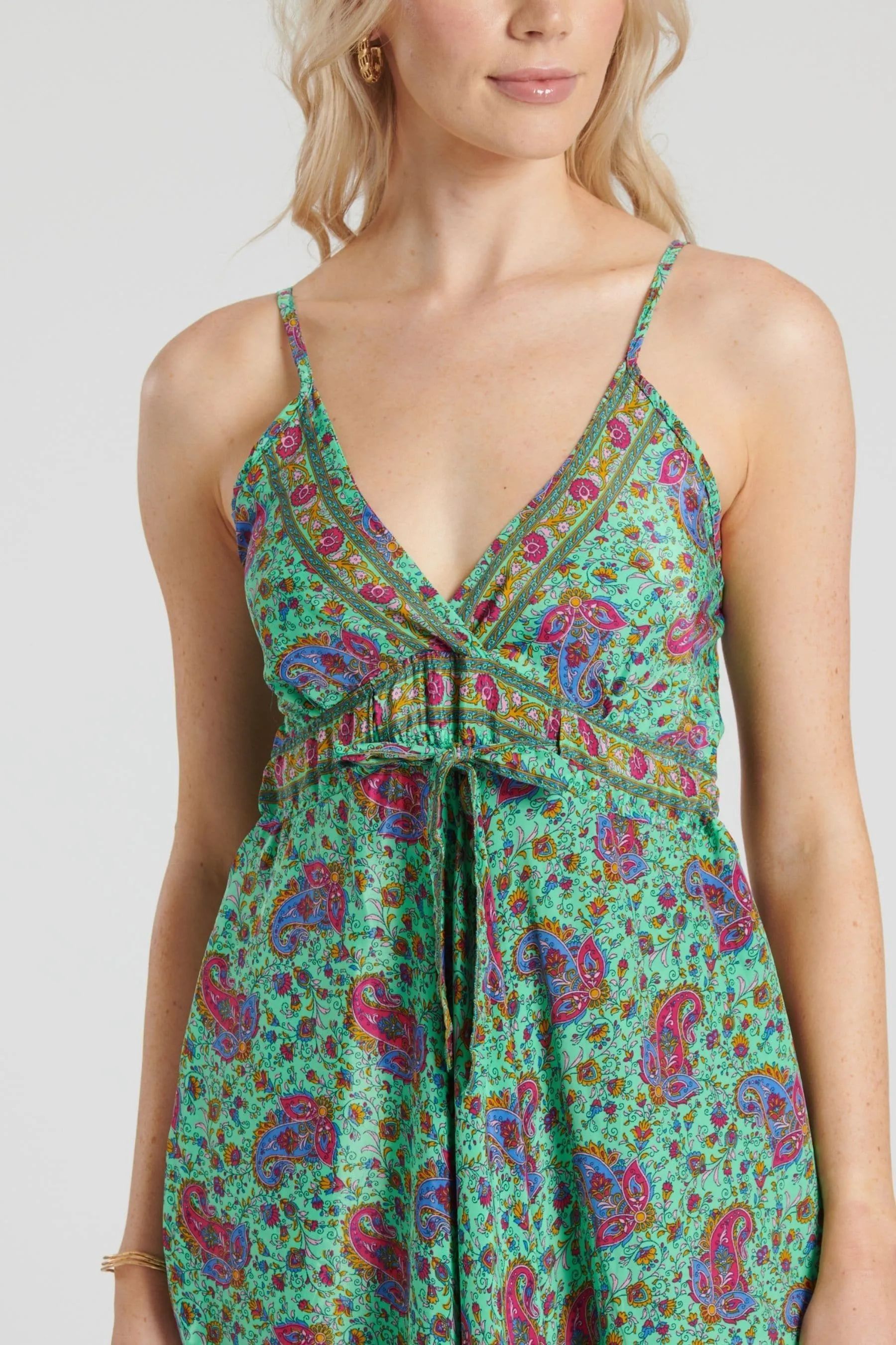 South Beach - Abito maxi con volant e spalline