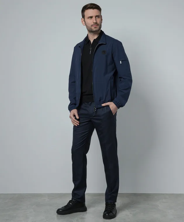 Stefano Ricci Giacca a vento blu con stemma logo M6J4100010PL001H