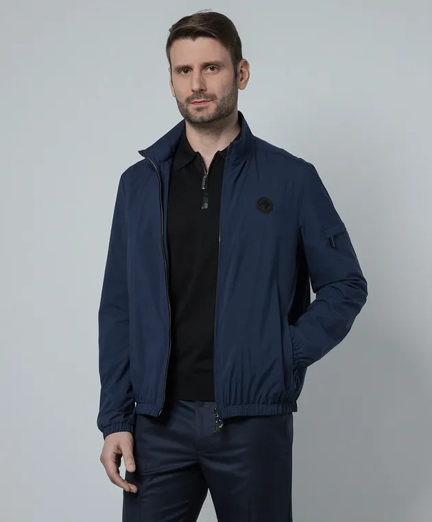 Stefano Ricci Giacca a vento blu con stemma logo M6J4100010PL001H
