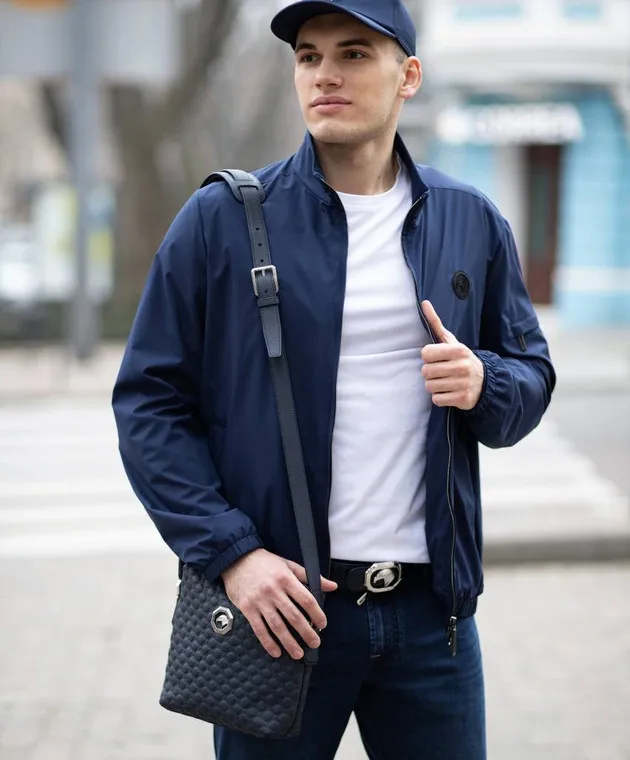 Stefano Ricci Giacca a vento blu con stemma logo M6J4100010PL001H