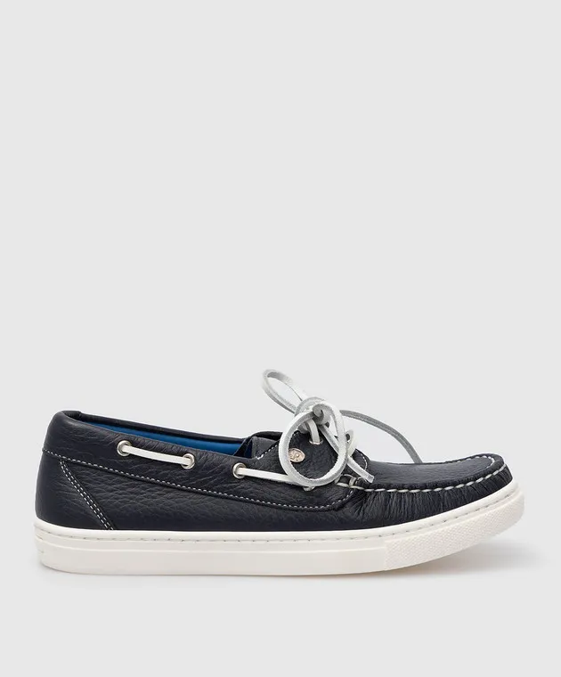 Stefano Ricci Scarpe da barca da barca in pelle blu scuro per bambini YRU02G832SKVH