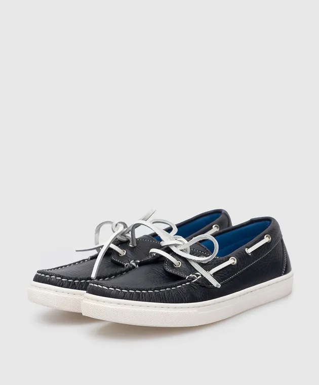 Stefano Ricci Scarpe da barca da barca in pelle blu scuro per bambini YRU02G832SKVH