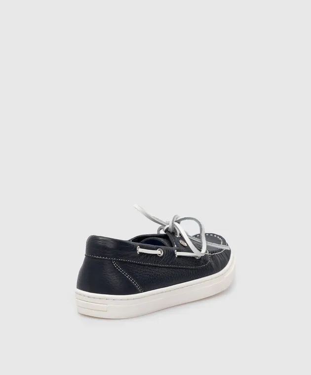 Stefano Ricci Scarpe da barca da barca in pelle blu scuro per bambini YRU02G832SKVH