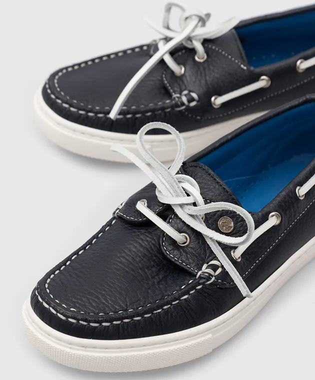 Stefano Ricci Scarpe da barca da barca in pelle blu scuro per bambini YRU02G832SKVH