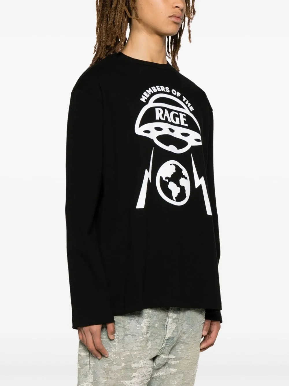 T-shirt a maniche lunghe con logo oversize in nero - uomo