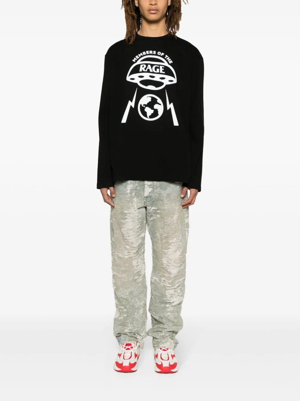 T-shirt a maniche lunghe con logo oversize in nero - uomo
