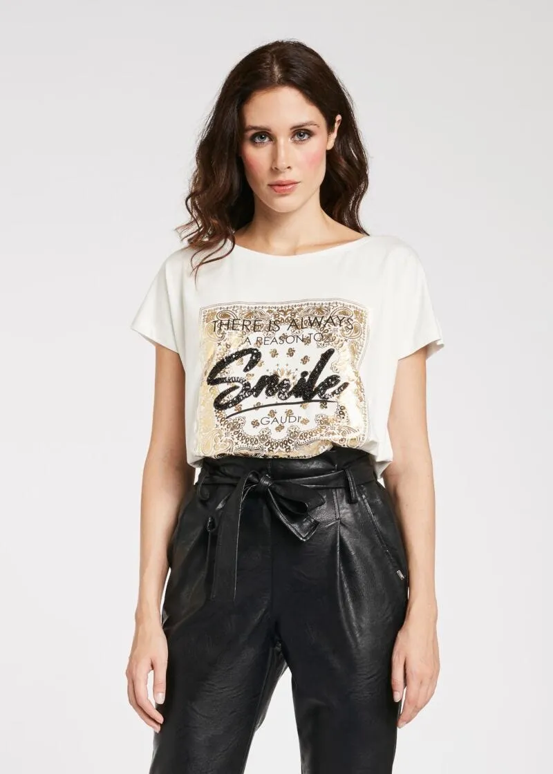 T-shirt con stampa dorata