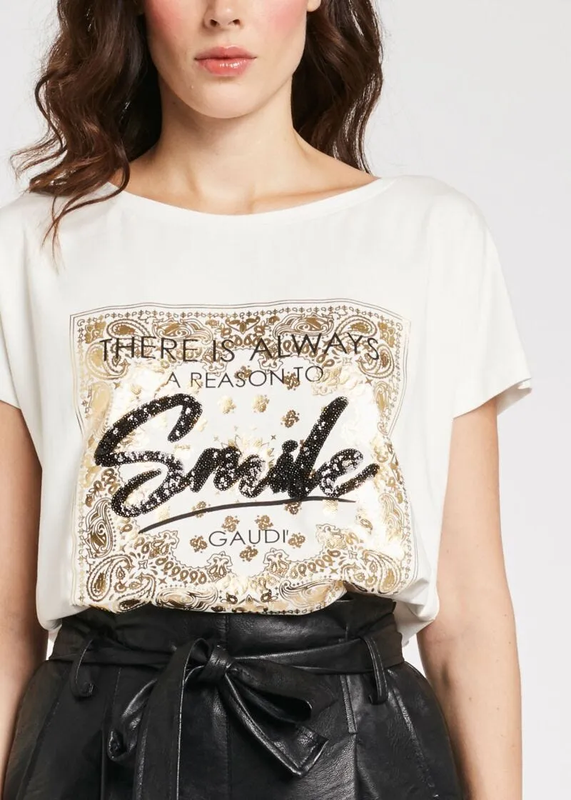 T-shirt con stampa dorata