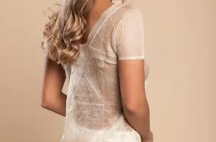 T-shirt corta in maglia, beige