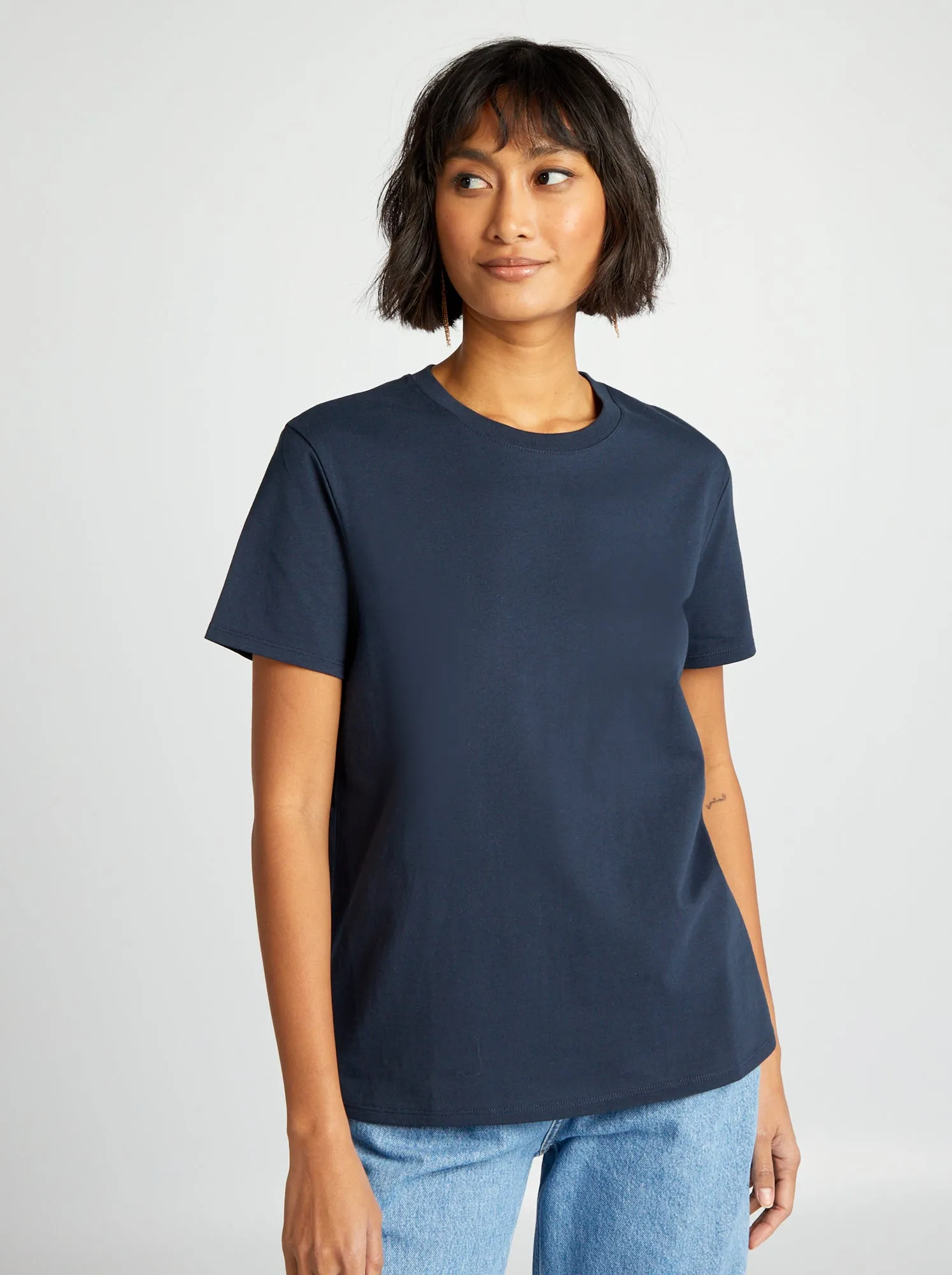 T-shirt tinta unita in jersey - Blu scuro