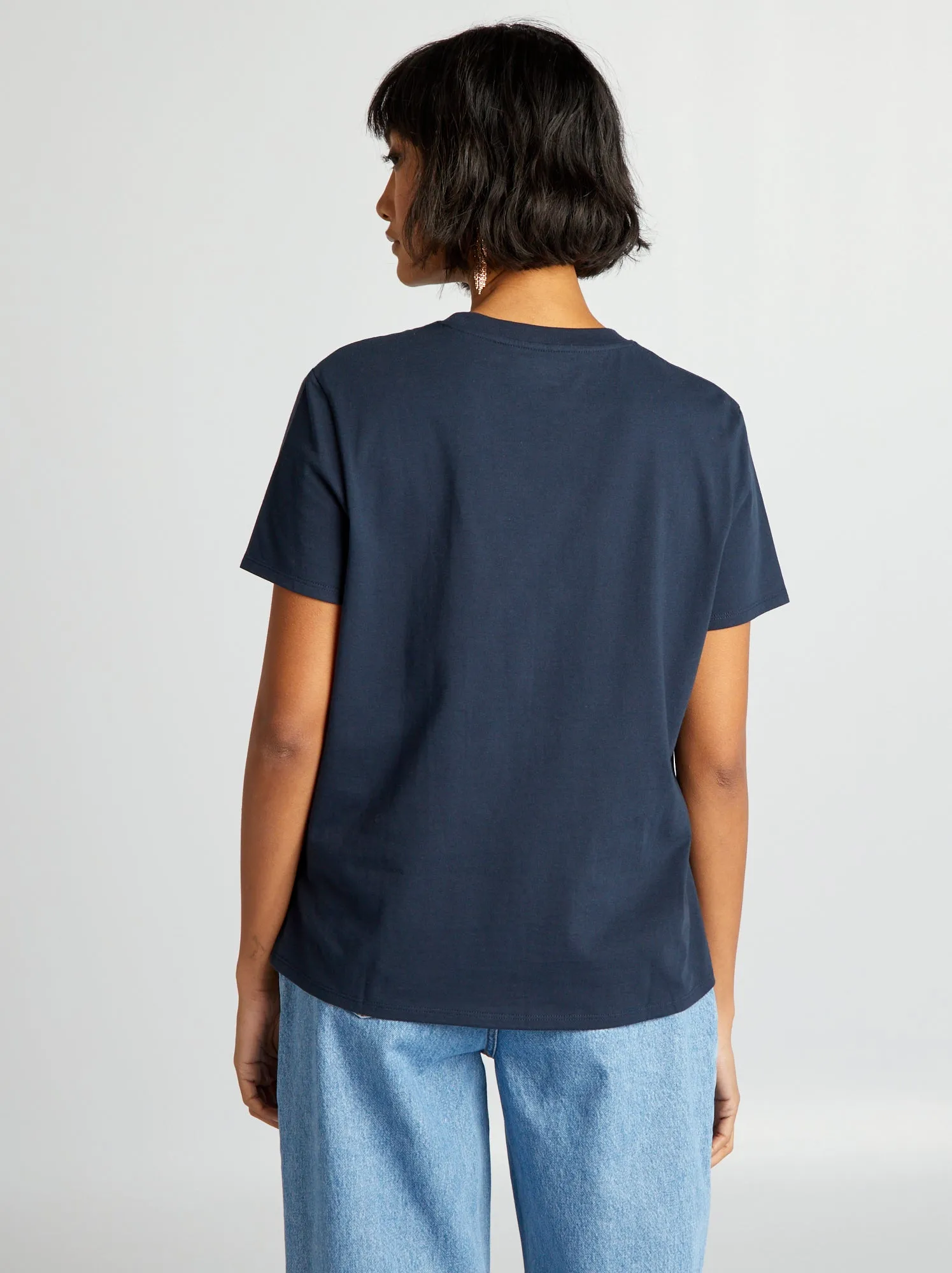 T-shirt tinta unita in jersey - Blu scuro