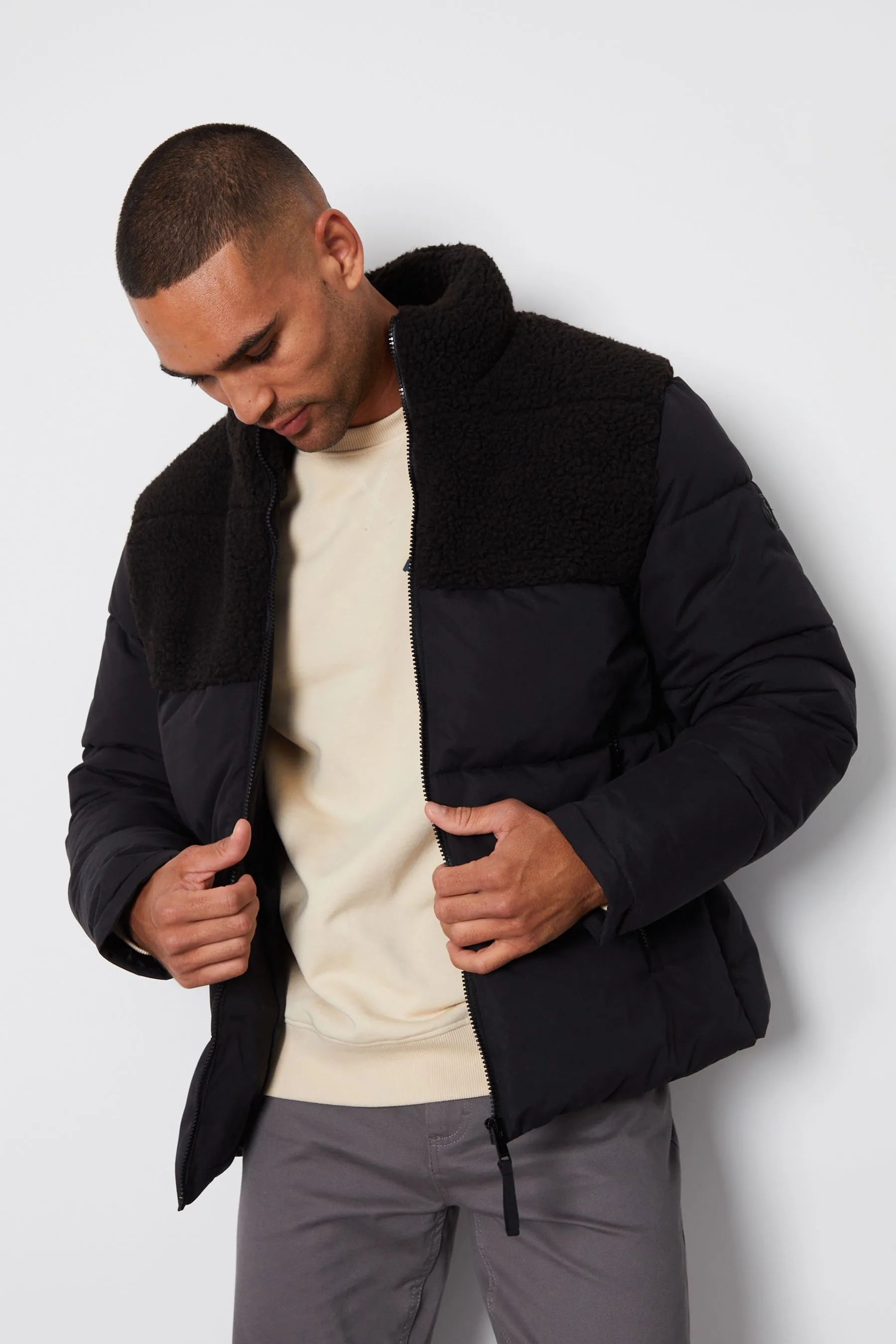 Threadbare - Giacca a sbuffo con Collo a imbuto e pannelli in sherpa