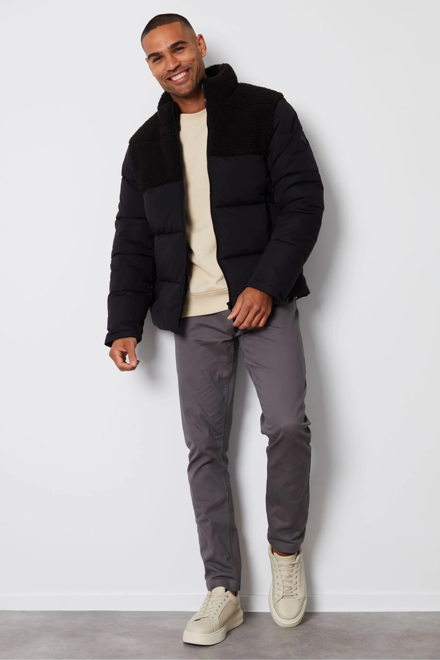 Threadbare - Giacca a sbuffo con Collo a imbuto e pannelli in sherpa
