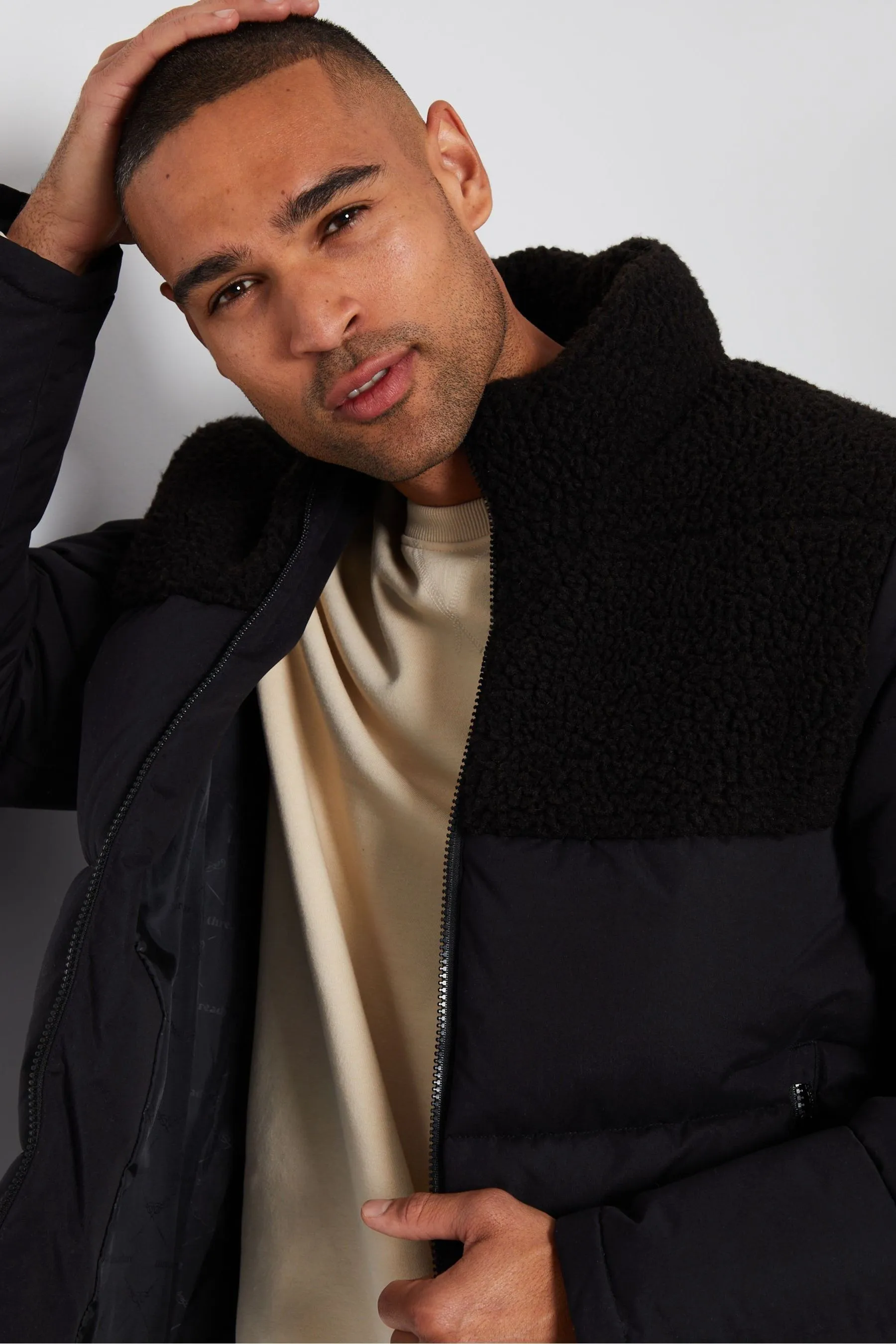Threadbare - Giacca a sbuffo con Collo a imbuto e pannelli in sherpa