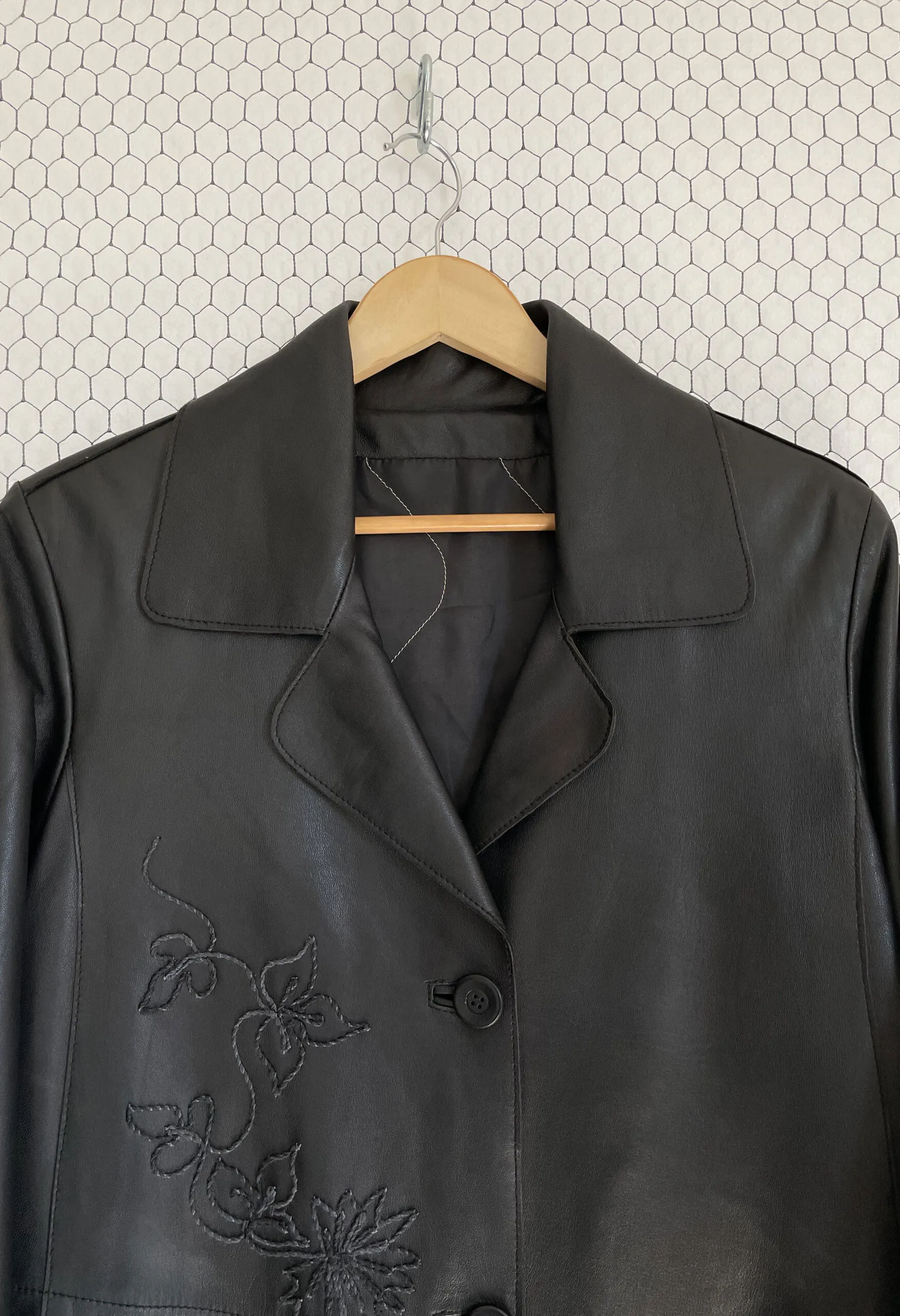Trench extra long in vera pelle nera vintage anni ’90
