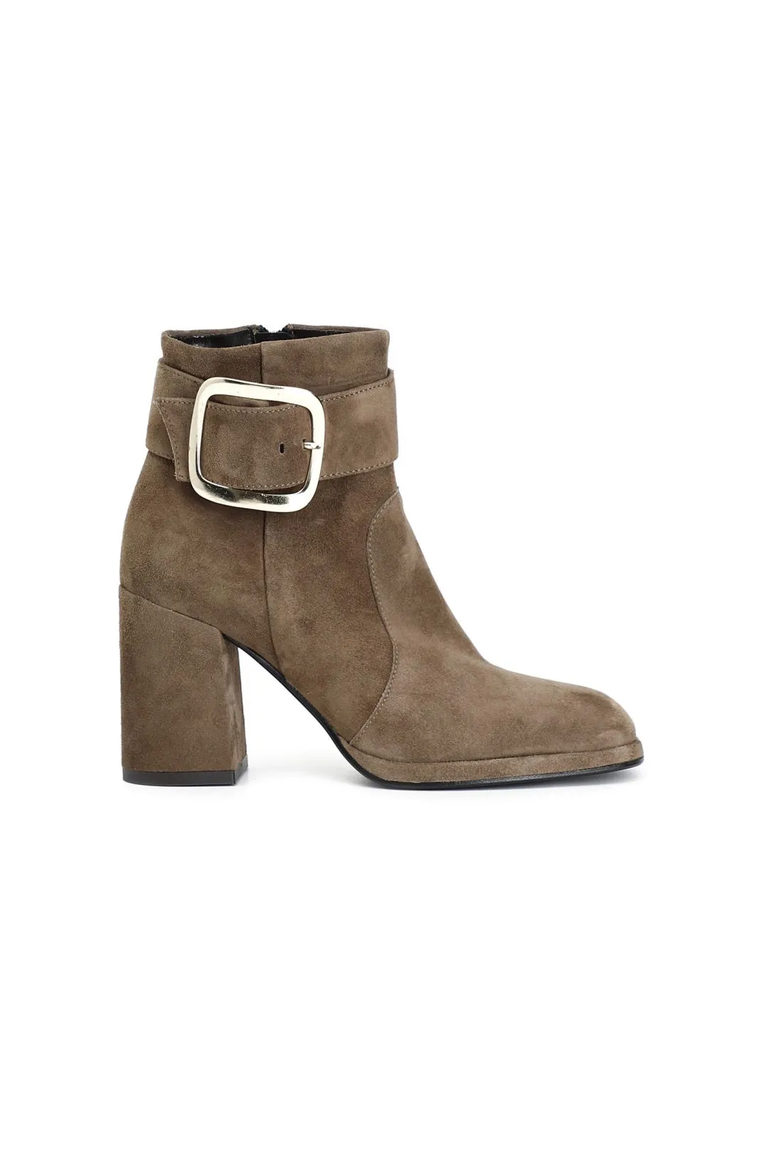 tronchetto donna in pelle scamosciata con fibbia taupe