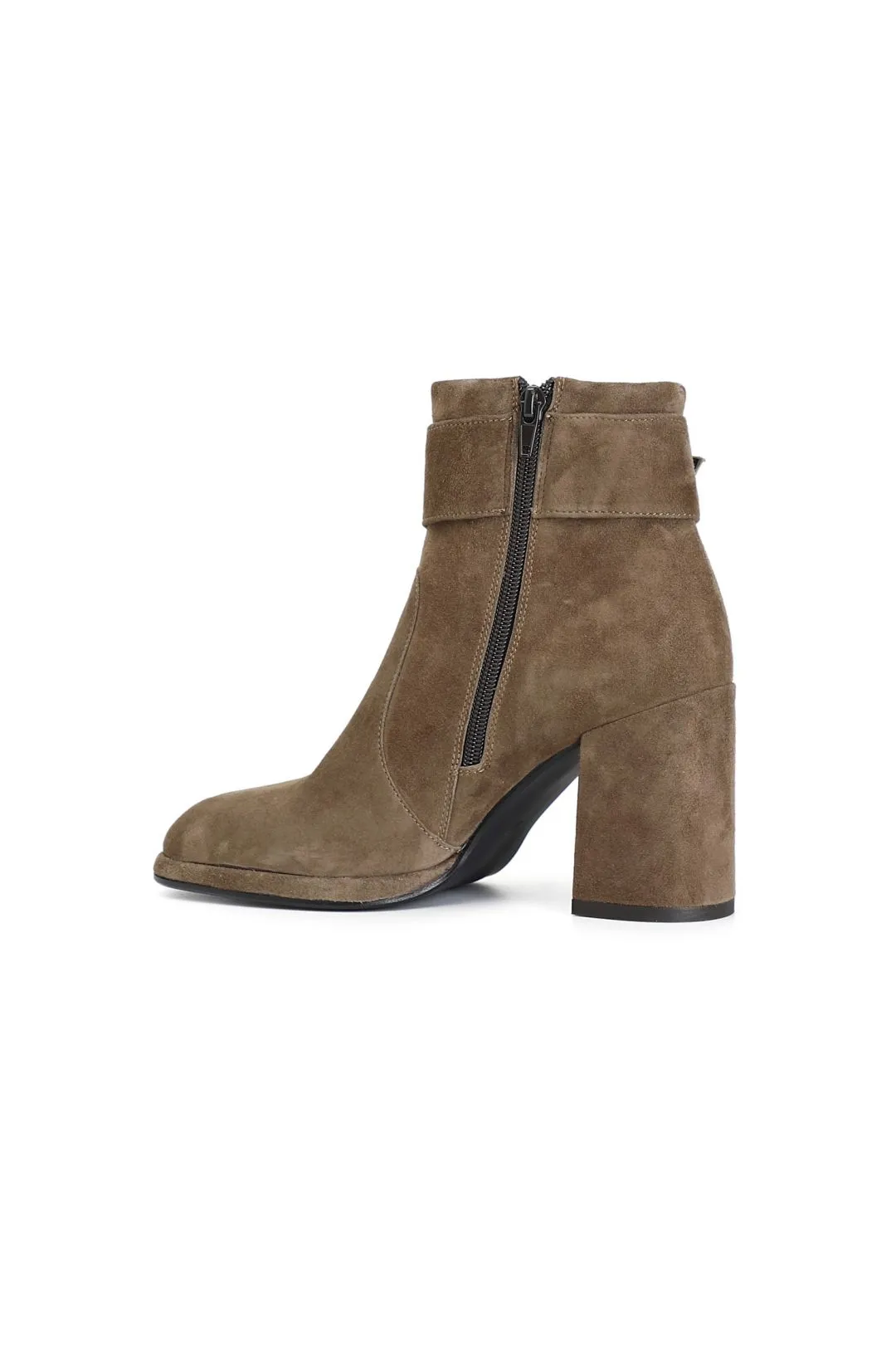 tronchetto donna in pelle scamosciata con fibbia taupe