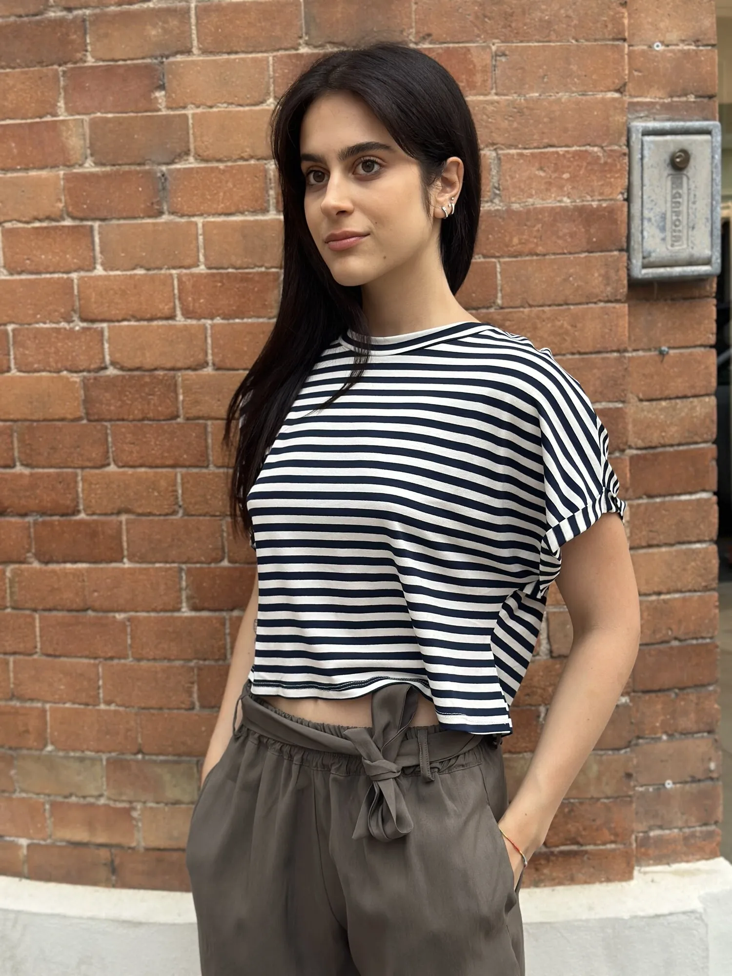 Tshirt crop a righe – Haveone