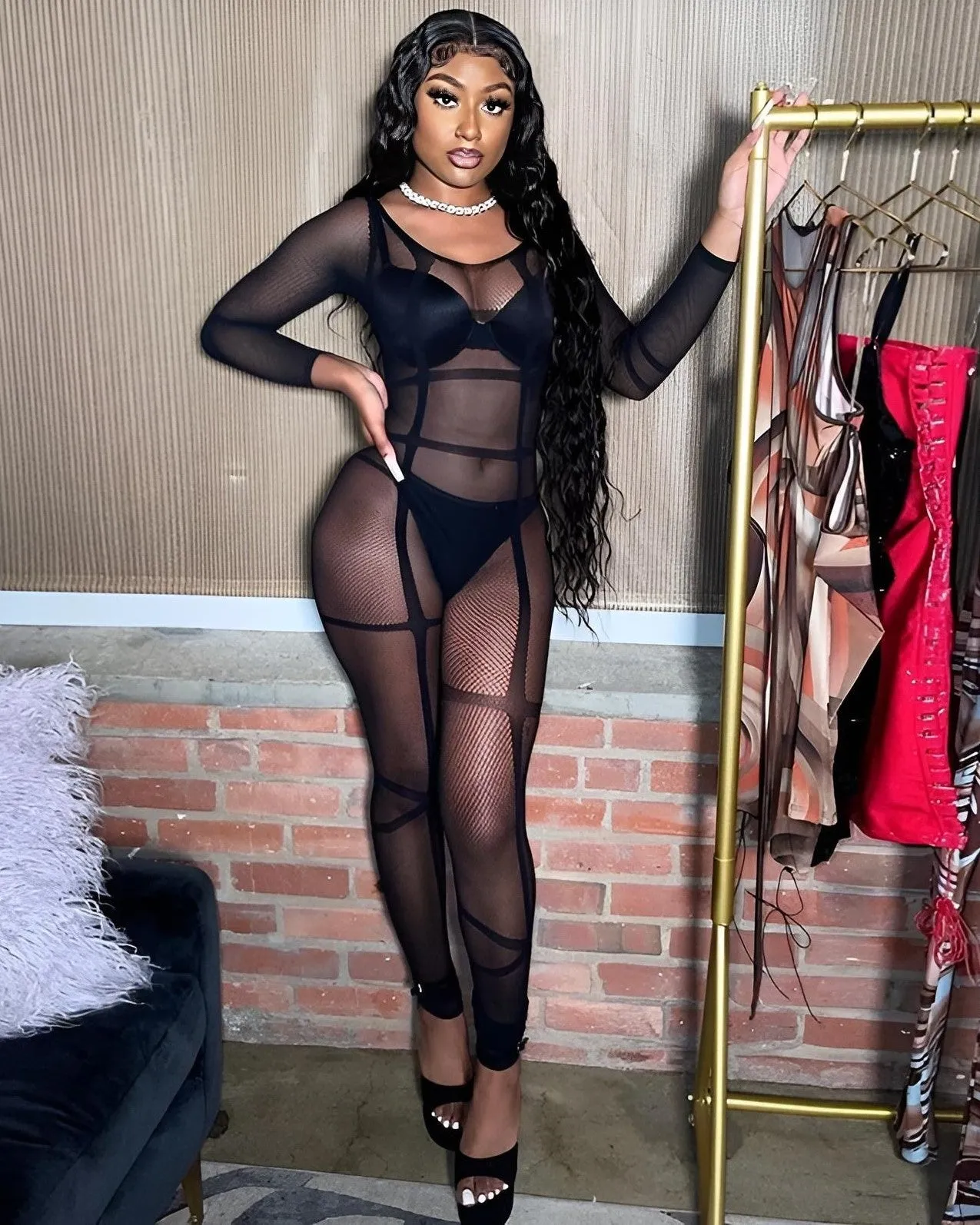 Tuta Donna Aderente Rete Trasparente Velato Elegante Sexy