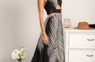 Tuta elegante con stampa Pineta, nera