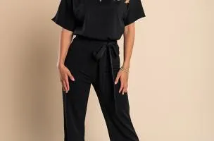 Tuta fashion con pantaloni lunghi ampi e maniche corte Nelia, nera