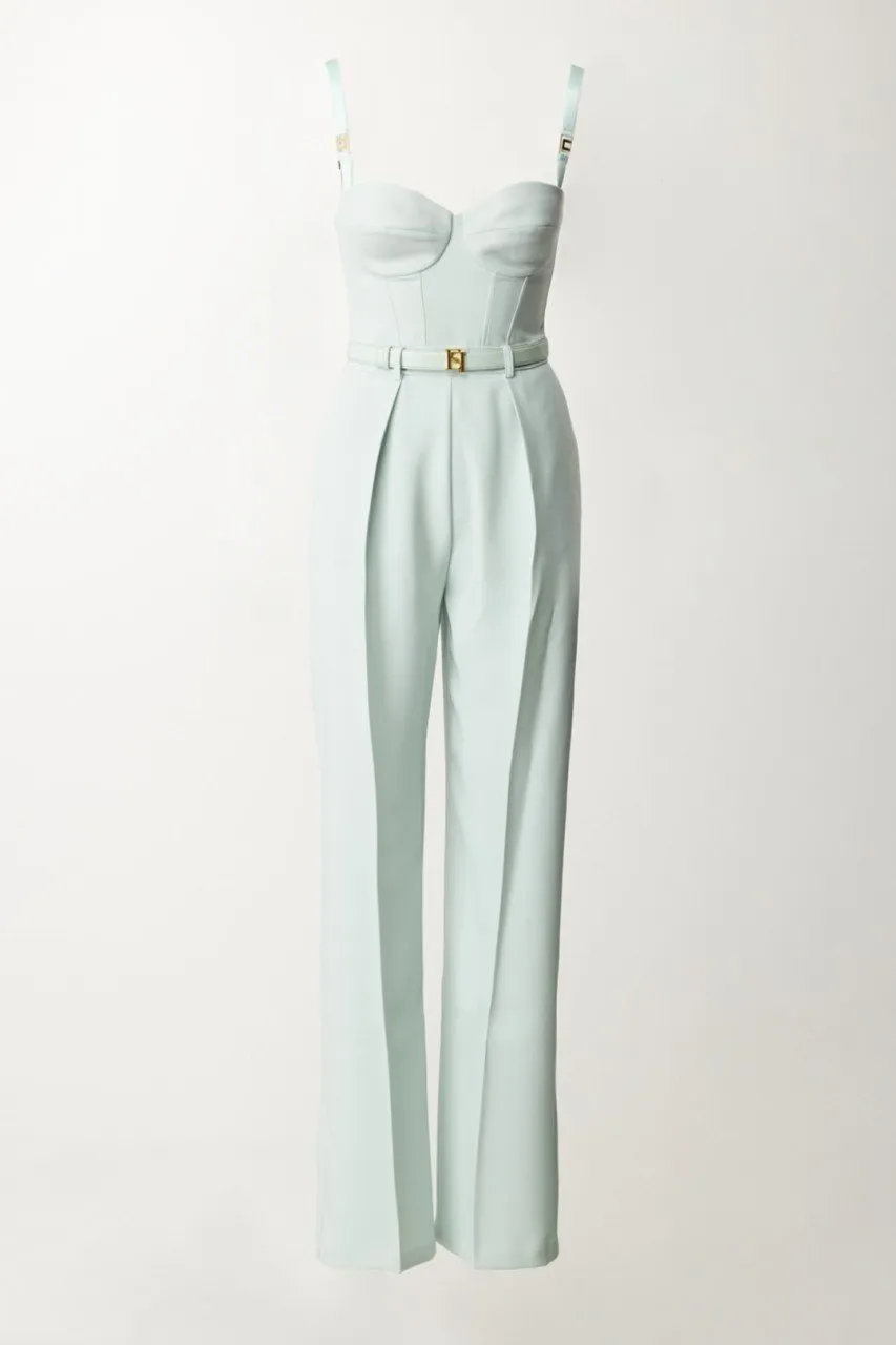Tuta lunga bustier con cintura ACQUA