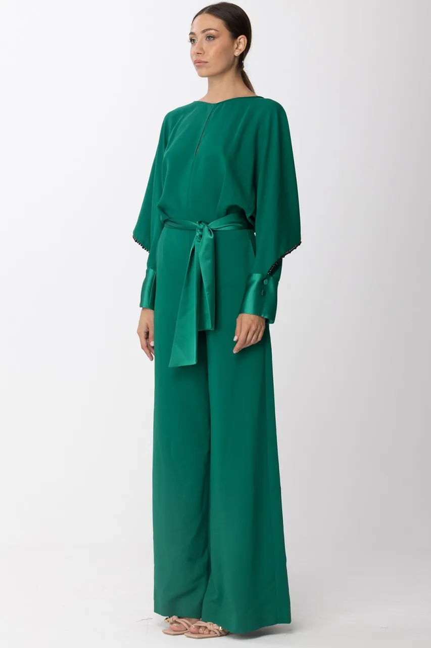 Tuta lunga con dettagli in satin Leaf Green