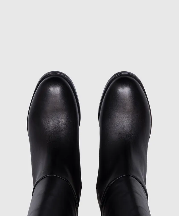 Twinset Stivali in pelle nera con logo Oval T in metallo 242TCP092