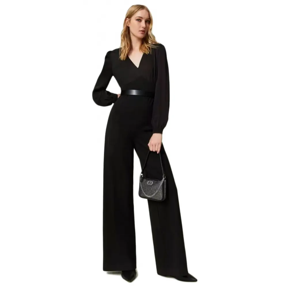 Twinset - Tuta Lunga con Busto in Raso - Nero - Abito - Made in Italy - Luxury Exclusive Collection