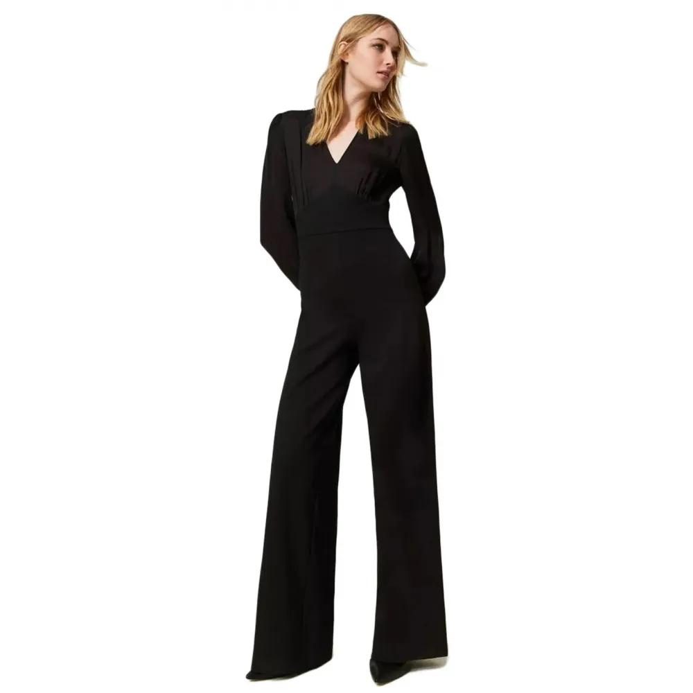 Twinset - Tuta Lunga con Busto in Raso - Nero - Abito - Made in Italy - Luxury Exclusive Collection