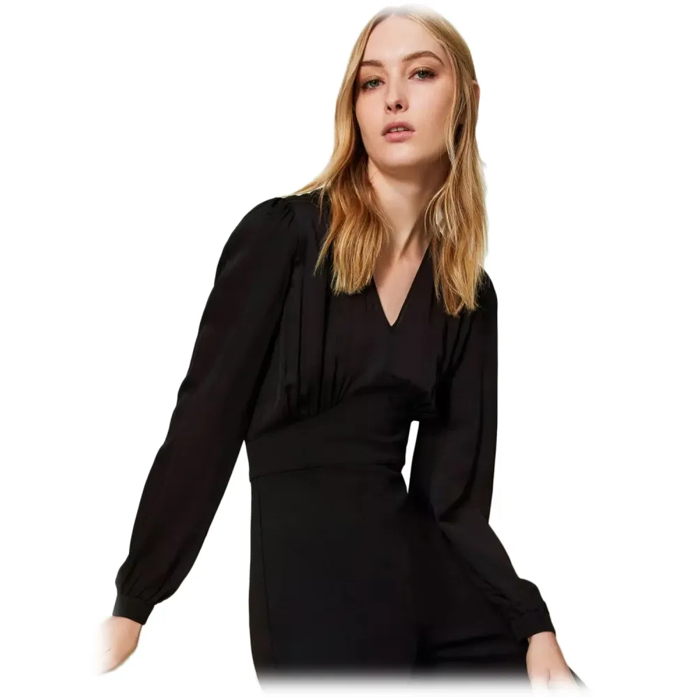 Twinset - Tuta Lunga con Busto in Raso - Nero - Abito - Made in Italy - Luxury Exclusive Collection
