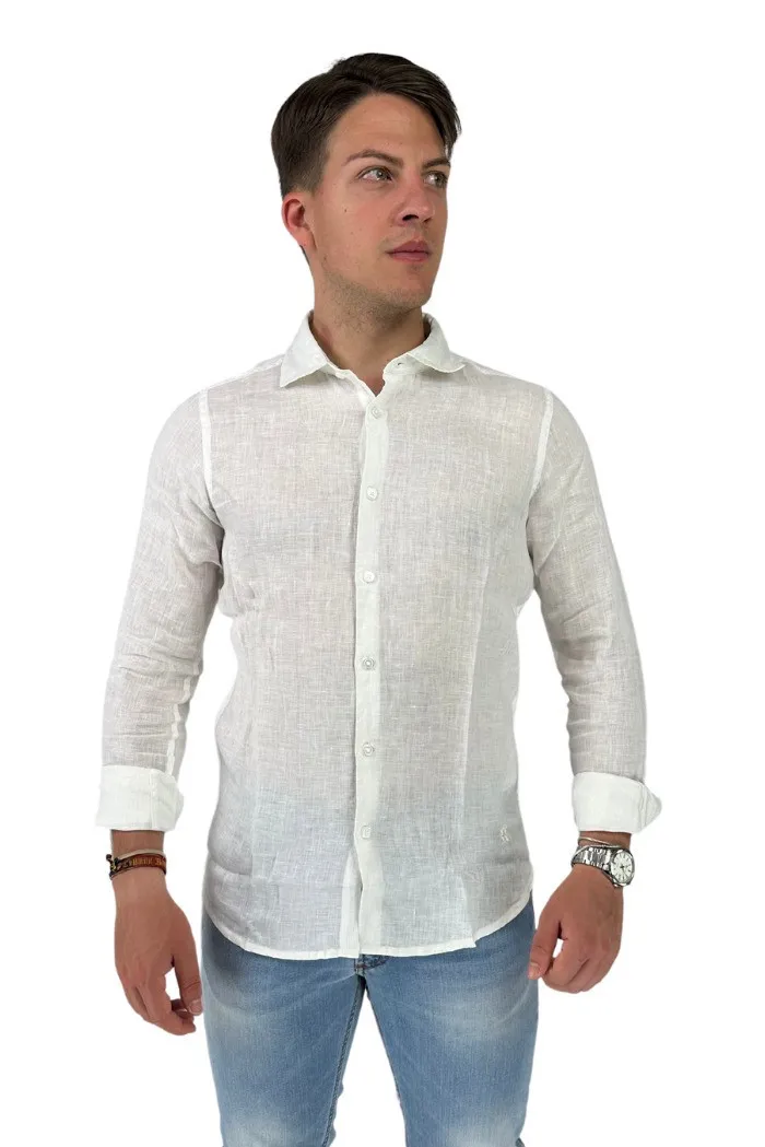 Urban Ring camicia in lino con collo francese ur413003