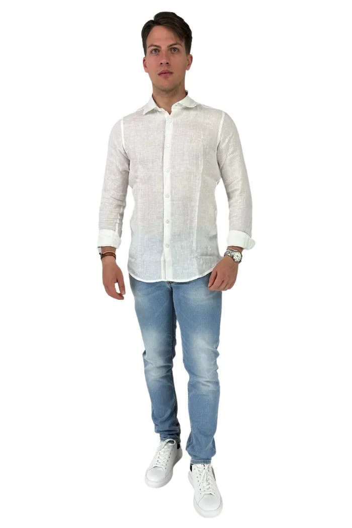 Urban Ring camicia in lino con collo francese ur413003