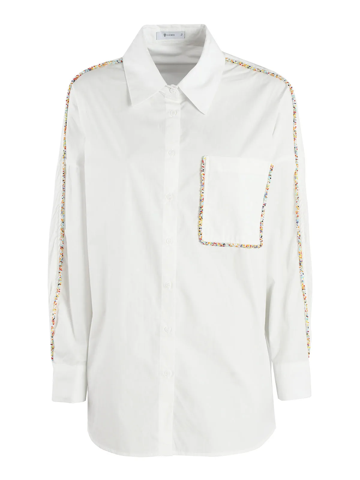 Vicbee Chemise femme oversize en coton avec perles colorées