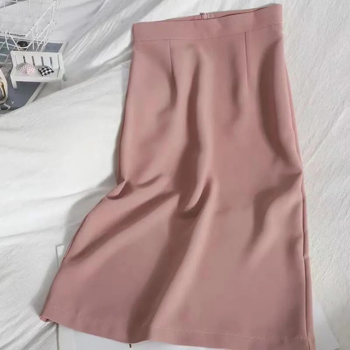 Xpqbb Gonna lunga rosa estiva Donna Vita alta Cerniera posteriore Ufficio Gonne midi Donna Elegante Gonna divisa Ol One Step Wom