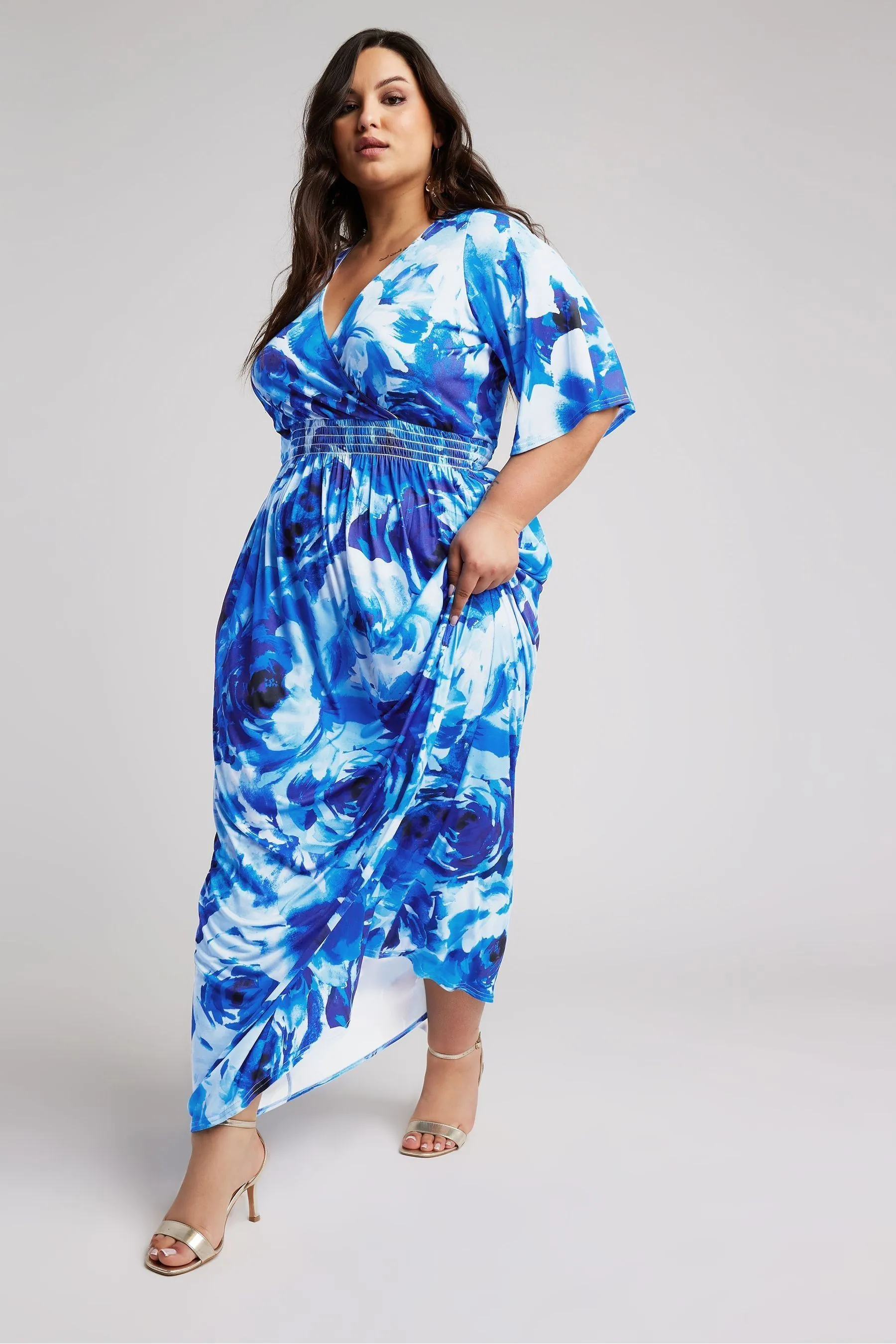 Yours Curve London - Floreale - Abito maxi con maniche a pipistrello