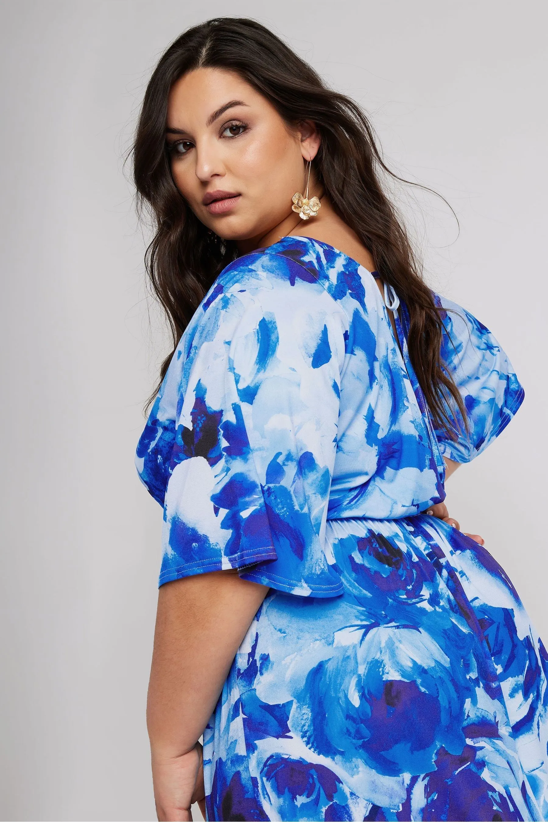 Yours Curve London - Floreale - Abito maxi con maniche a pipistrello